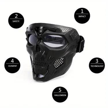 Motorcycle Skull Wind Goggles &amp; Tactical Mask Set – Windproof Outdoor Sports Riding Glasses with Halloween Costume Design for Bikers &amp; Adventure Enthusiasts - One-Sake.com