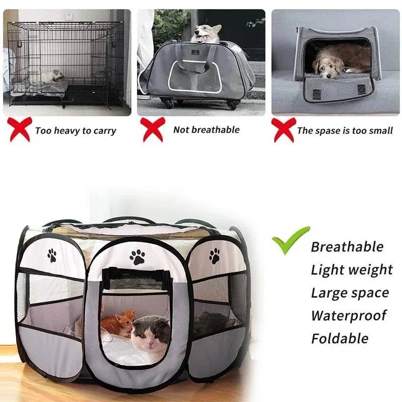 Portable Foldable Pet Tent Kennel Octagonal Fence Puppy Shelter Easy To Use Outdoor Easy Operation Large Dog Cages Cat Fences - One-Sake.com