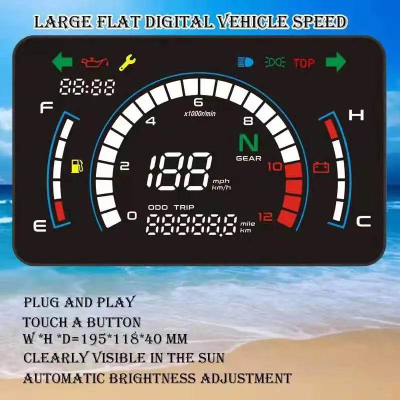EX5 Motorcycle Digital Speedometer Dashboard – Universal Adjustable Lager Board with Mounting Bracket for Motobike &amp; Scooter Upgrades [LCD Display | 12V Vehicle Instrument Panel] - One-Sake.com