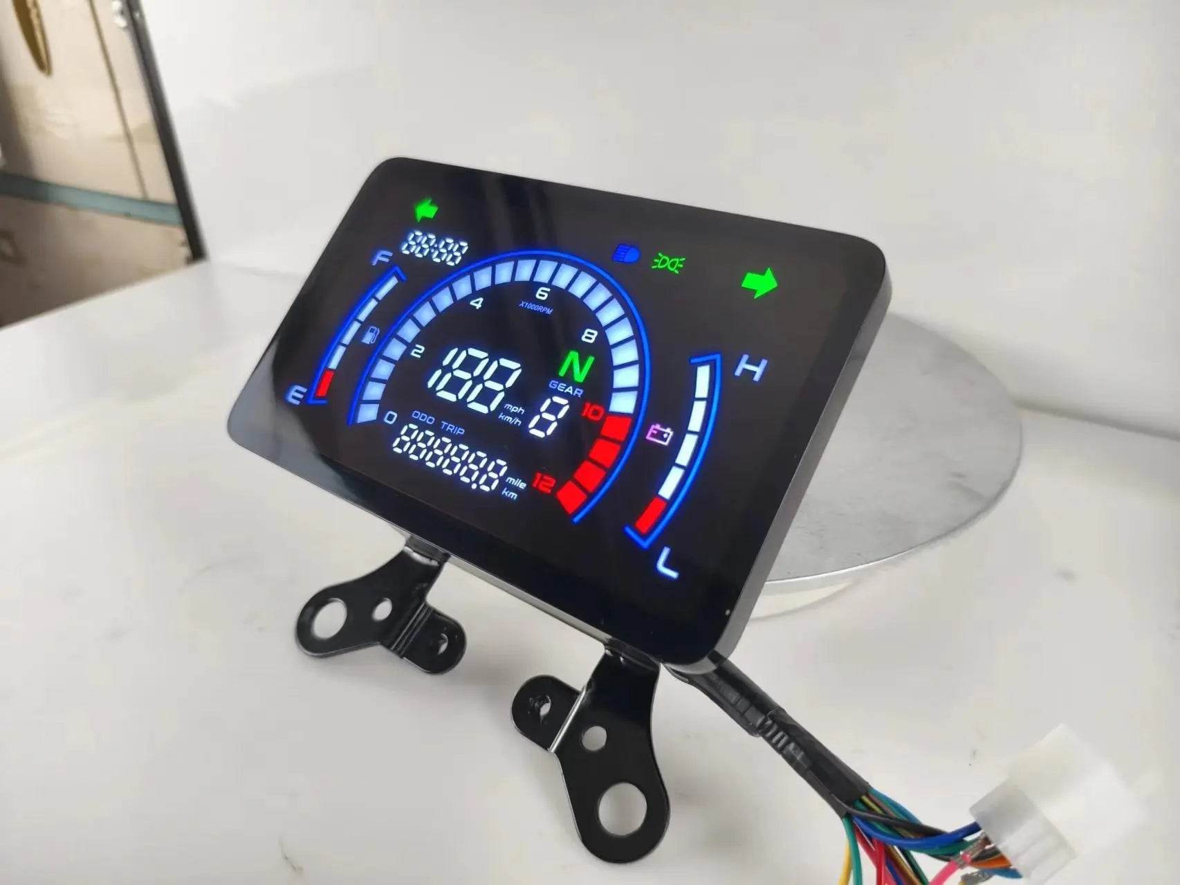 EX5 Motorcycle Digital Speedometer Dashboard – Universal Adjustable Lager Board with Mounting Bracket for Motobike &amp; Scooter Upgrades [LCD Display | 12V Vehicle Instrument Panel] - One-Sake.com