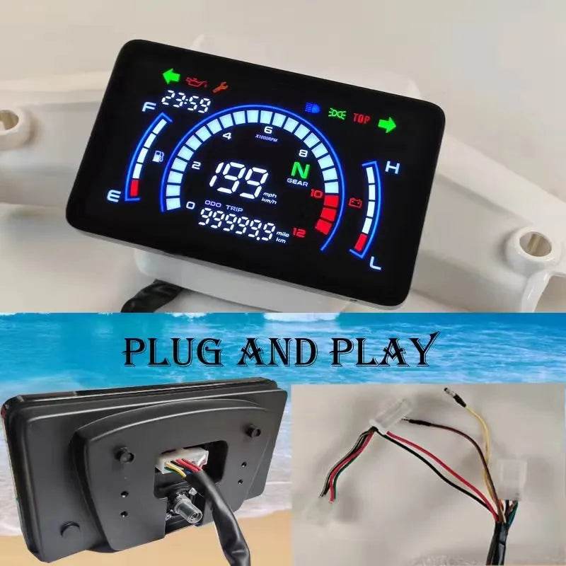 EX5 Motorcycle Digital Speedometer Dashboard – Universal Adjustable Lager Board with Mounting Bracket for Motobike &amp; Scooter Upgrades [LCD Display | 12V Vehicle Instrument Panel] - One-Sake.com