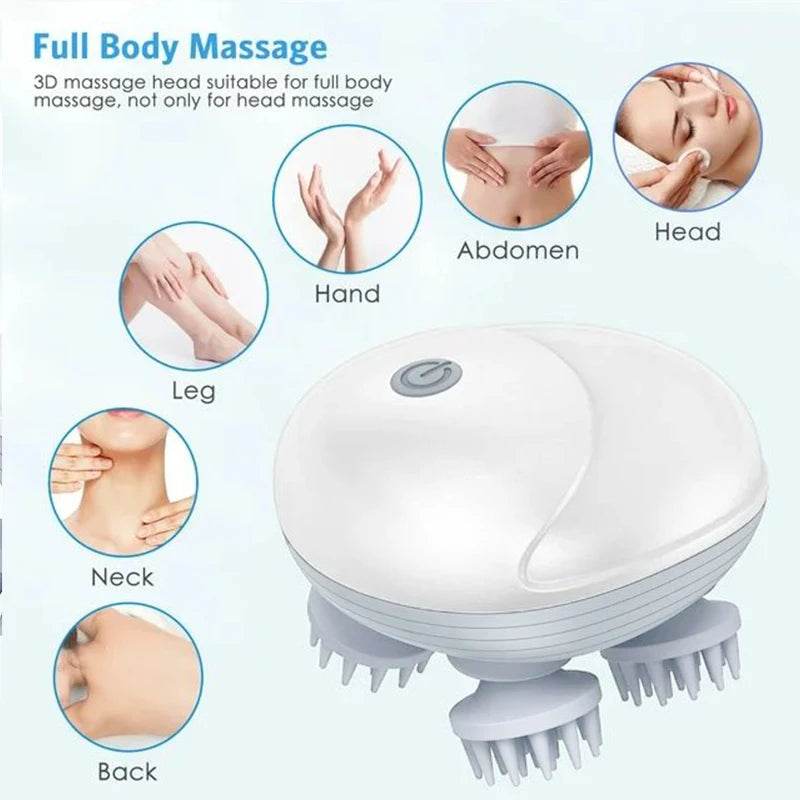 Deep Scalp Massager – 4 Silicone Heads, USB Rechargeable, Waterproof Electric Head Cleaning Tool for Humans & Pets - One-Sake.com