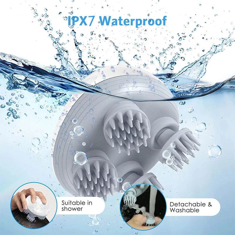 Deep Scalp Massager – 4 Silicone Heads, USB Rechargeable, Waterproof Electric Head Cleaning Tool for Humans & Pets - One-Sake.com